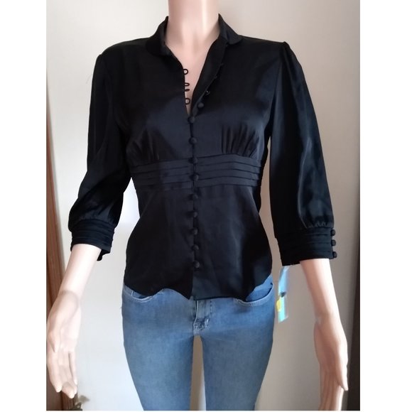 ANTONIO MELANI Tops - Antonio Melani Black Collared Silk Blouse 4 NWT